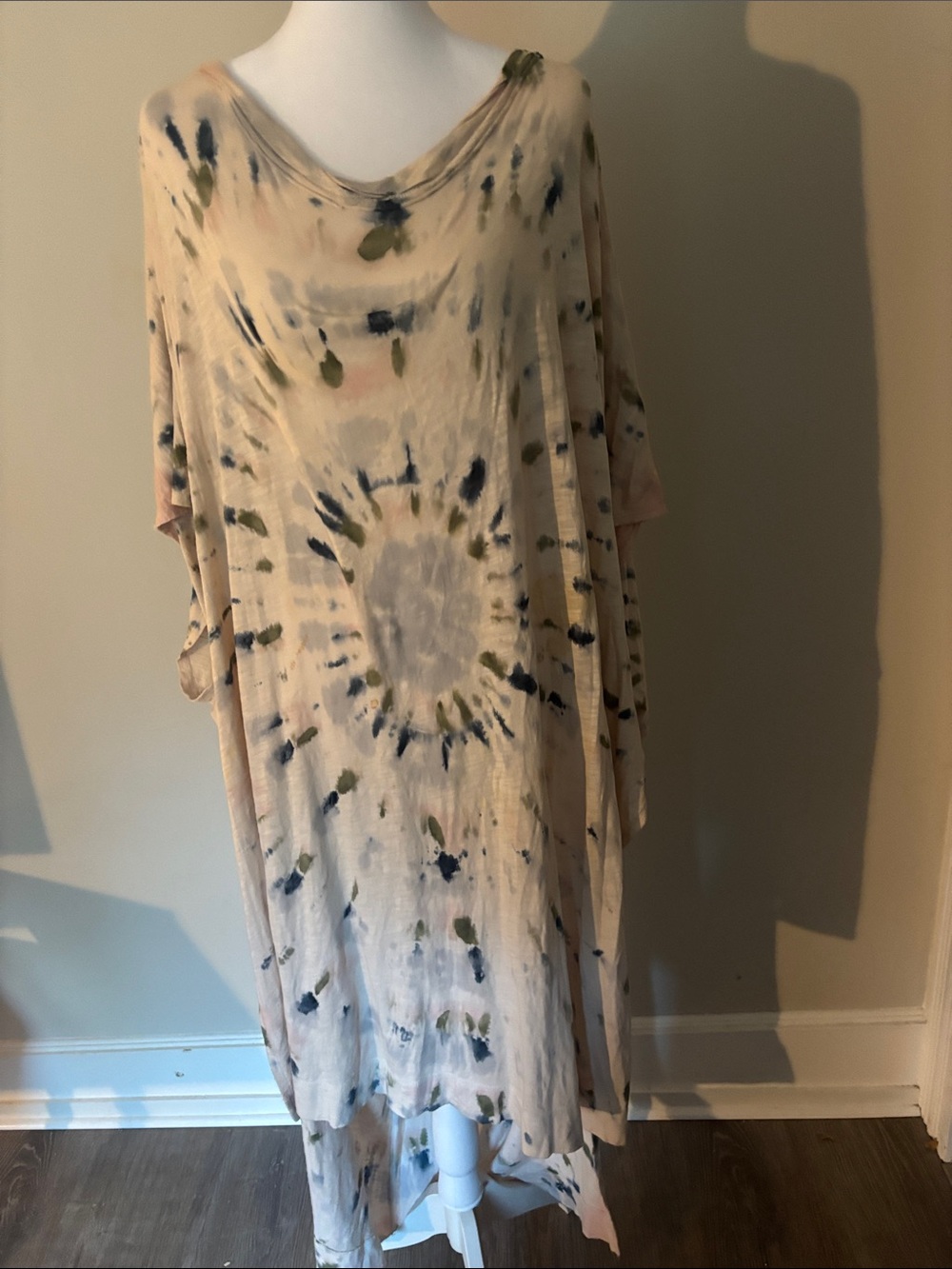 Free People Beige Maxi Dress with Black Tie-Dye